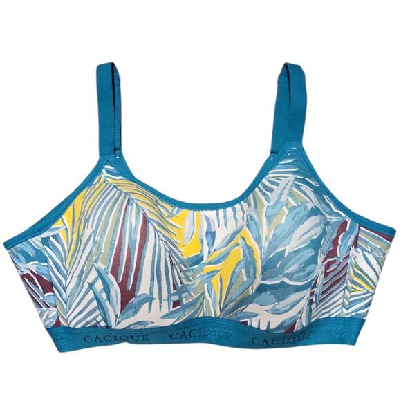 Cacique 42C No Wire Cotton Bra Lightly Lined Comfort Scoop Tropical Leaf Print - Picture 1 of 8